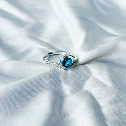 Aqua Blue Sapphire Cubic Zircon Stone American Diamond Silver Plated Adjustable Ring