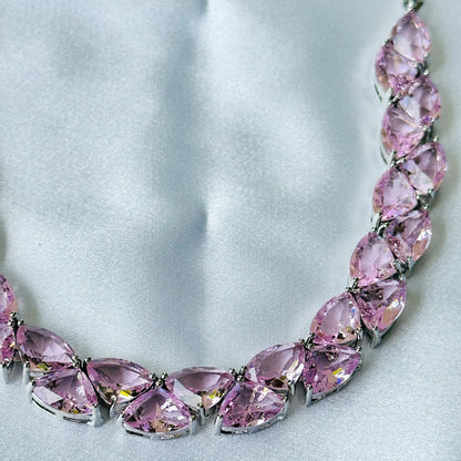 Pink Topaz Cubic Zircon Stones Silver Plated Necklace Set