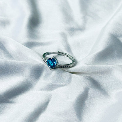 Aqua Blue Sapphire Cubic Zircon Stone American Diamond Silver Plated Adjustable Ring