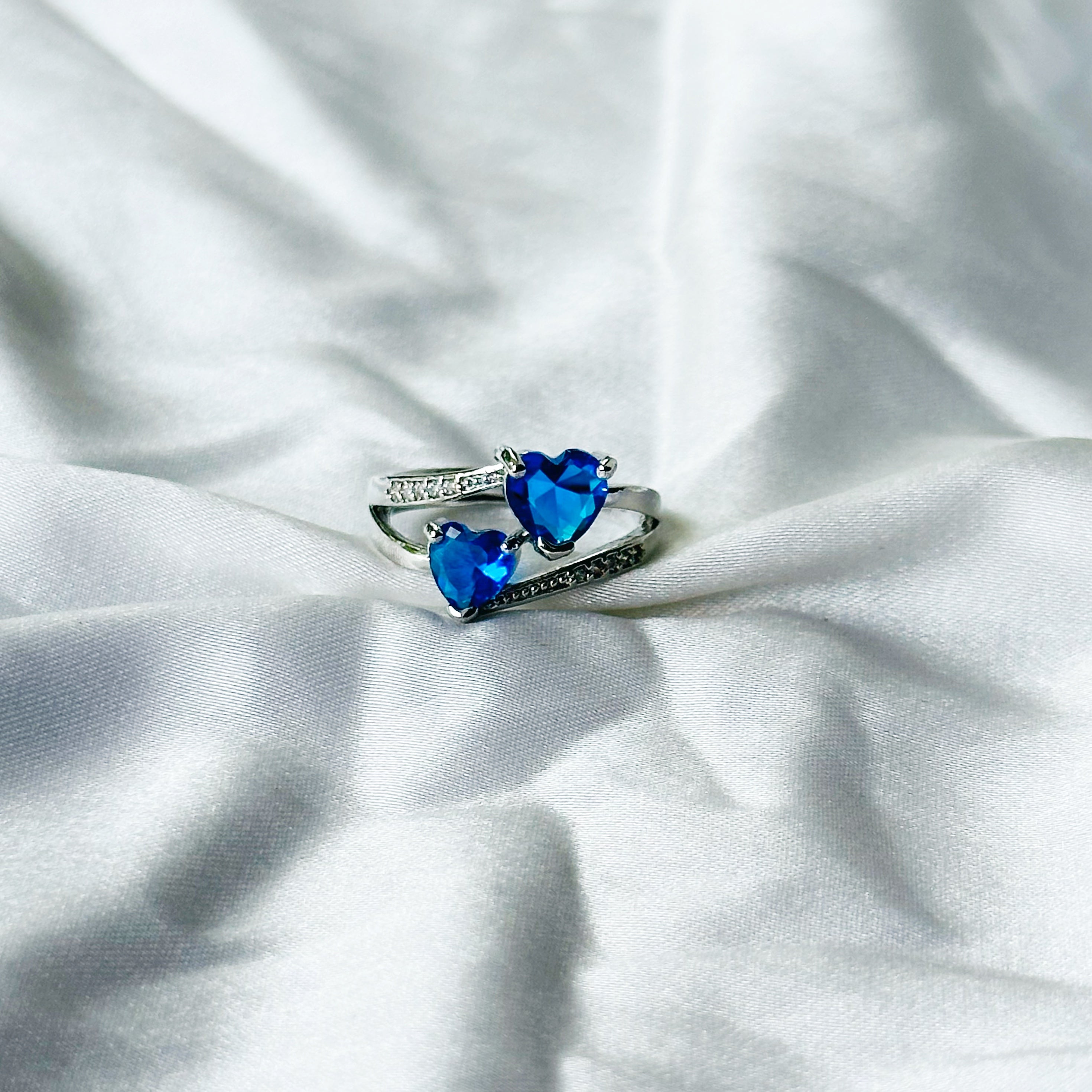 Blue Sapphire Cubic Zircon Stone American Diamond Silver Plated Adjustable Ring