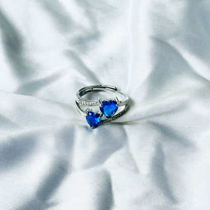 Blue Sapphire Cubic Zircon Stone American Diamond Silver Plated Adjustable Ring