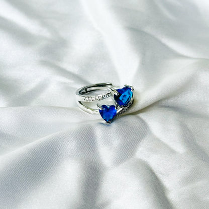 Blue Sapphire Cubic Zircon Stone American Diamond Silver Plated Adjustable Ring