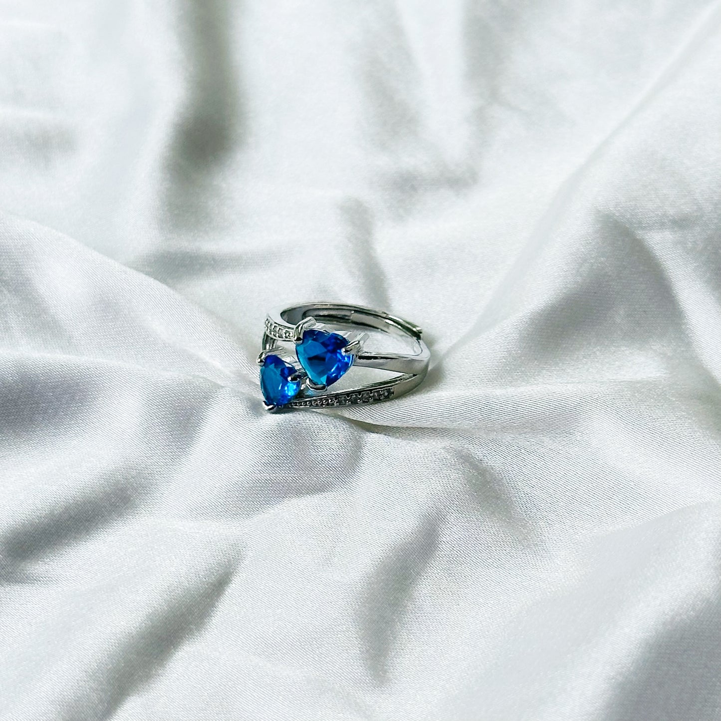 Blue Sapphire Cubic Zircon Stone American Diamond Silver Plated Adjustable Ring