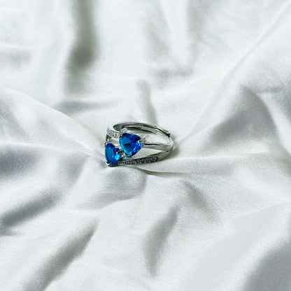 Blue Sapphire Cubic Zircon Stone American Diamond Silver Plated Adjustable Ring