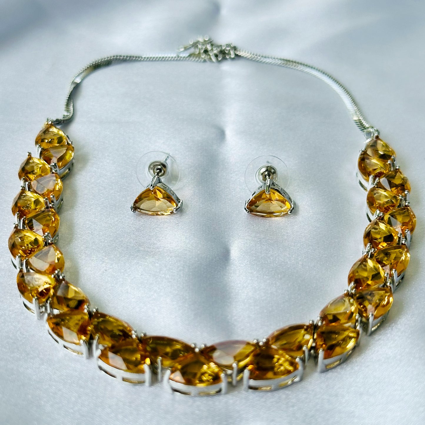 Champagne Cubic Zircon Stones Silver Plated Necklace Set