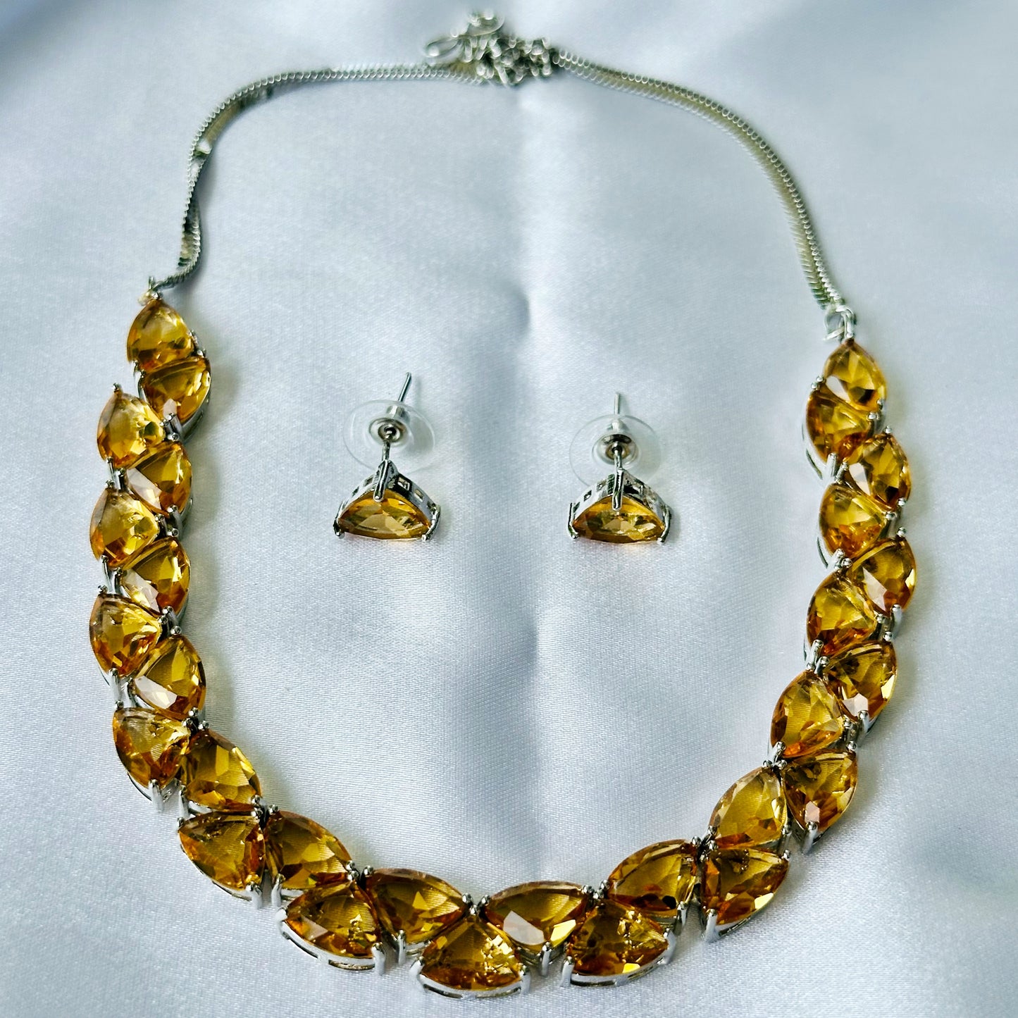 Champagne Cubic Zircon Stones Silver Plated Necklace Set
