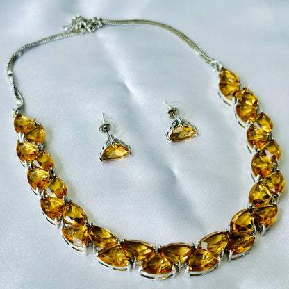 Champagne Cubic Zircon Stones Silver Plated Necklace Set