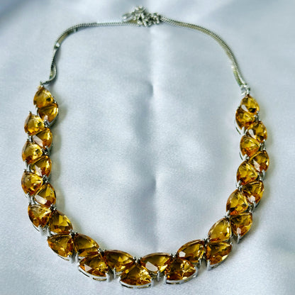 Champagne Cubic Zircon Stones Silver Plated Necklace Set