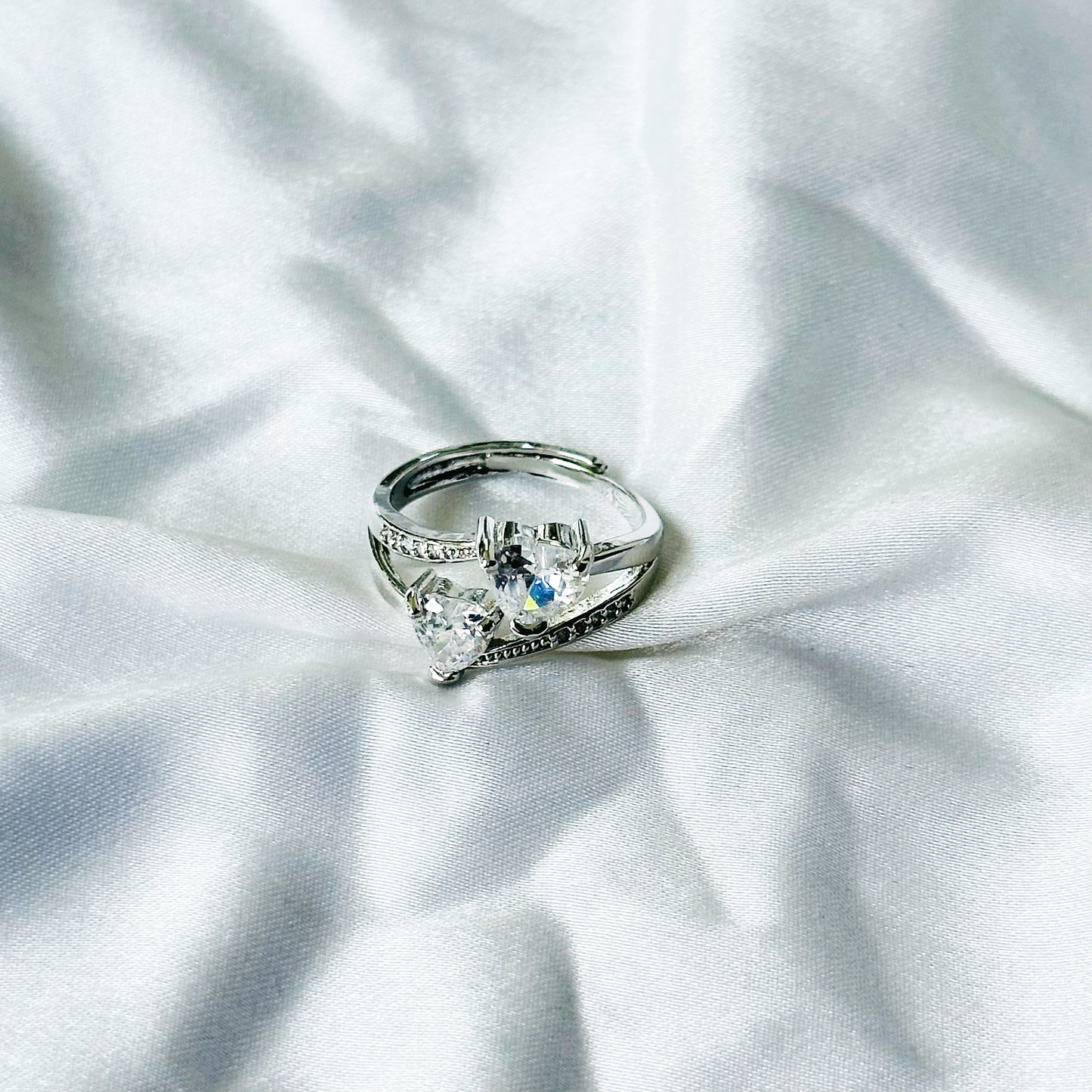 Solitaire Cubic Zircon Stone American Diamond Silver Plated Adjustable Ring