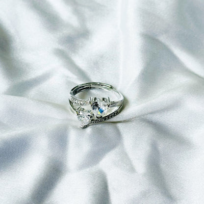 Solitaire Cubic Zircon Stone American Diamond Silver Plated Adjustable Ring