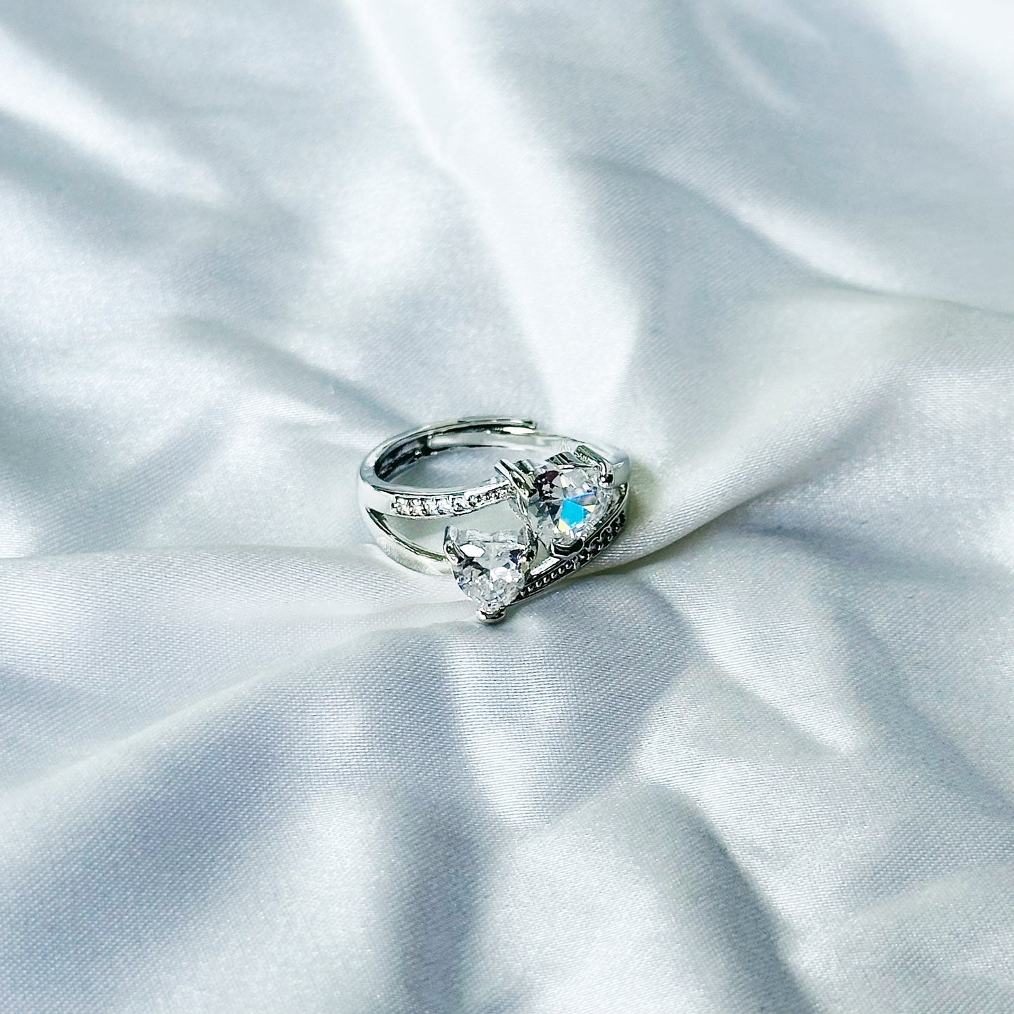 Solitaire Cubic Zircon Stone American Diamond Silver Plated Adjustable Ring