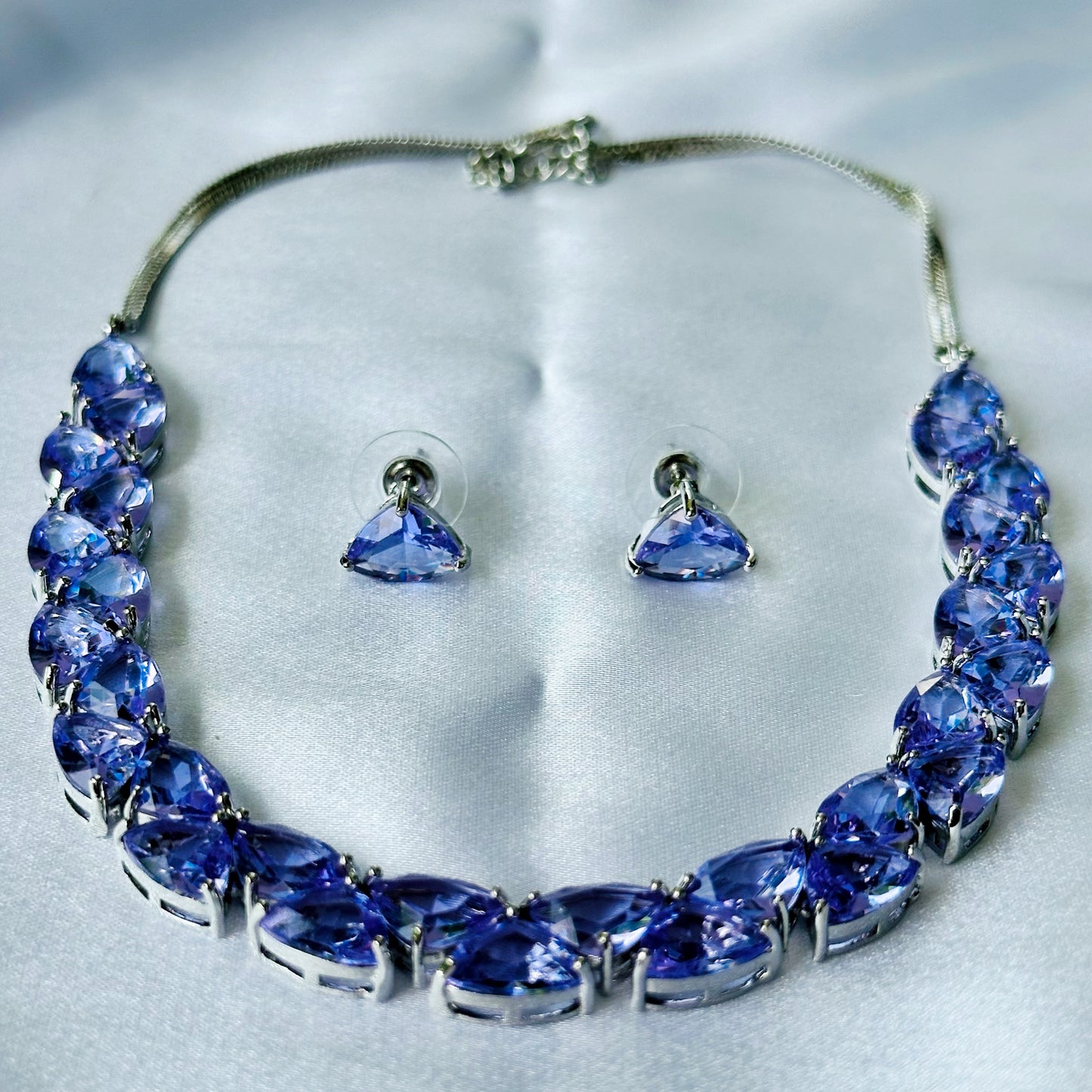 Lilac Cubic Zircon Stones Silver Plated Necklace Set