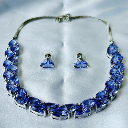 Lilac Cubic Zircon Stones Silver Plated Necklace Set