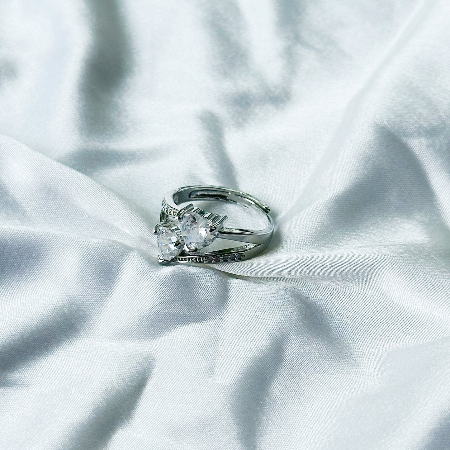 Solitaire Cubic Zircon Stone American Diamond Silver Plated Adjustable Ring