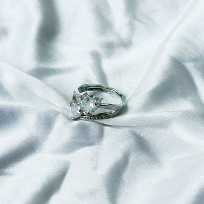 Solitaire Cubic Zircon Stone American Diamond Silver Plated Adjustable Ring