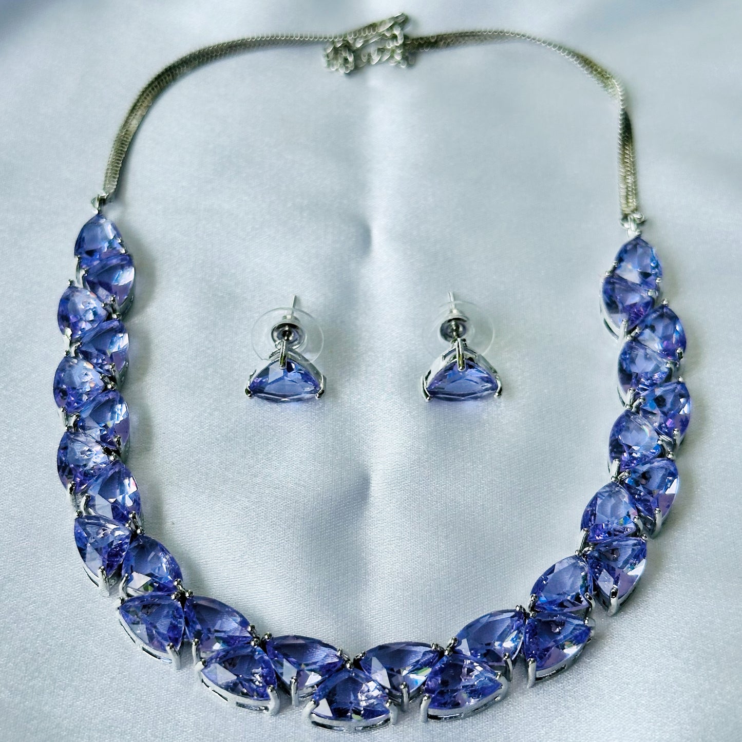Lilac Cubic Zircon Stones Silver Plated Necklace Set