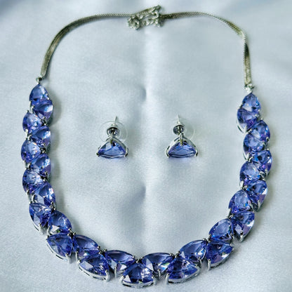Lilac Cubic Zircon Stones Silver Plated Necklace Set