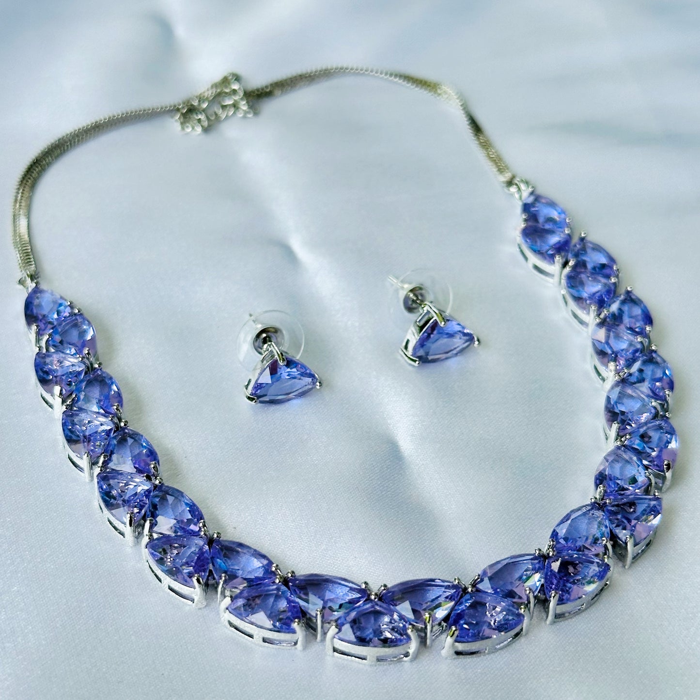 Lilac Cubic Zircon Stones Silver Plated Necklace Set