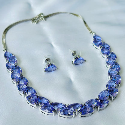 Lilac Cubic Zircon Stones Silver Plated Necklace Set
