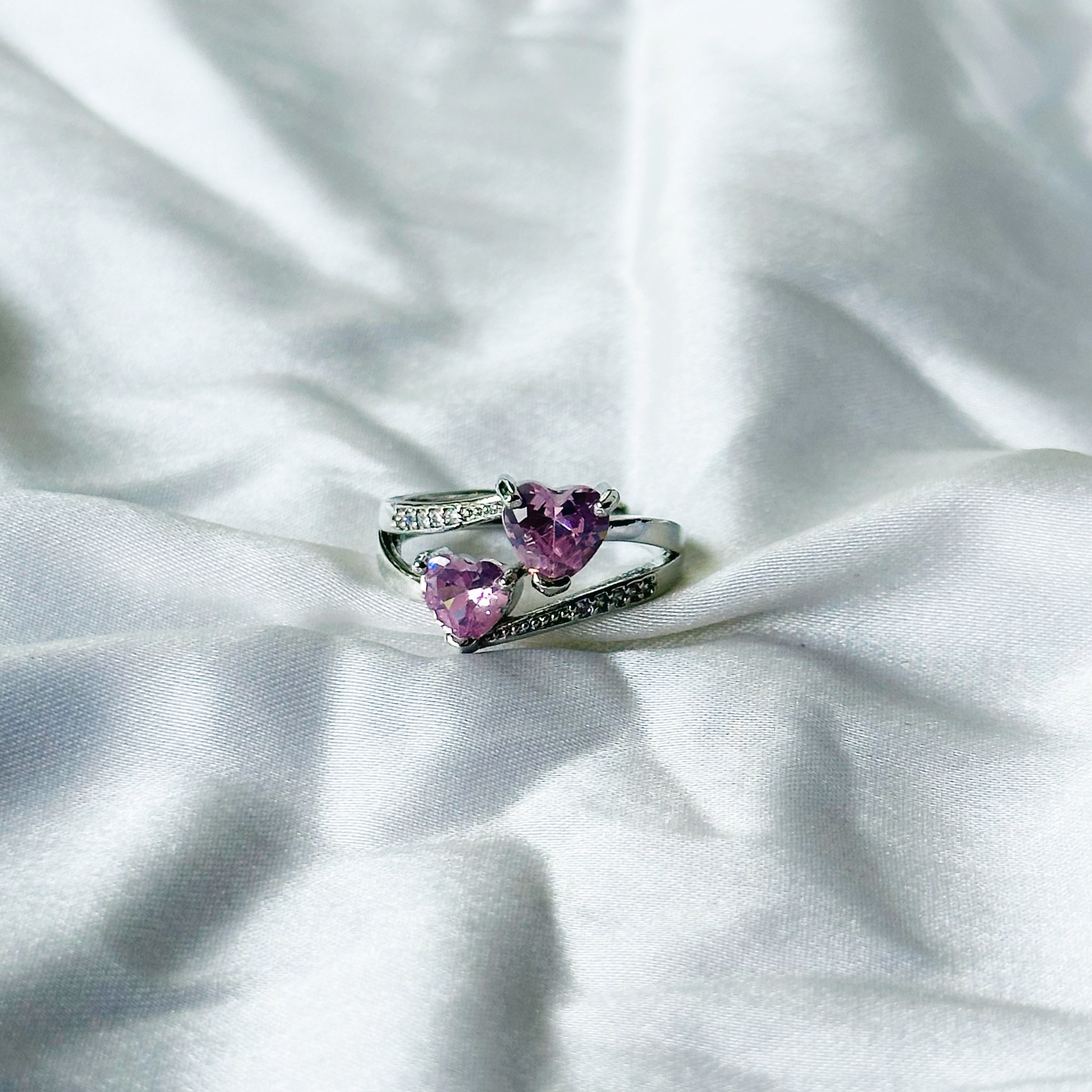 Pink Topaz Cubic Zircon American Diamond Silver Plated Adjustable Ring