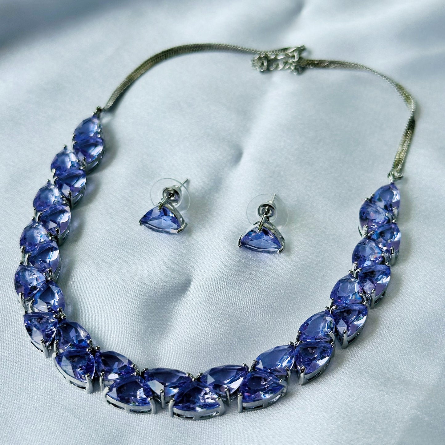 Lilac Cubic Zircon Stones Silver Plated Necklace Set