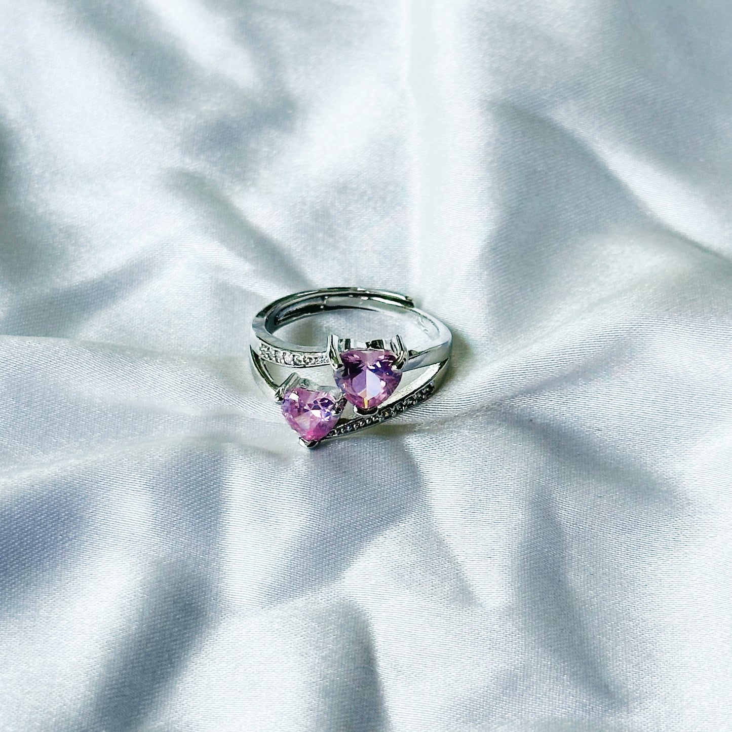 Pink Topaz Cubic Zircon American Diamond Silver Plated Adjustable Ring