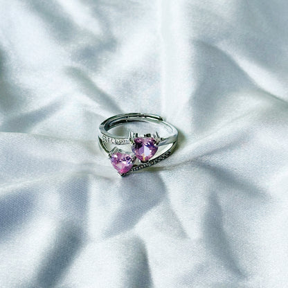 Pink Topaz Cubic Zircon American Diamond Silver Plated Adjustable Ring