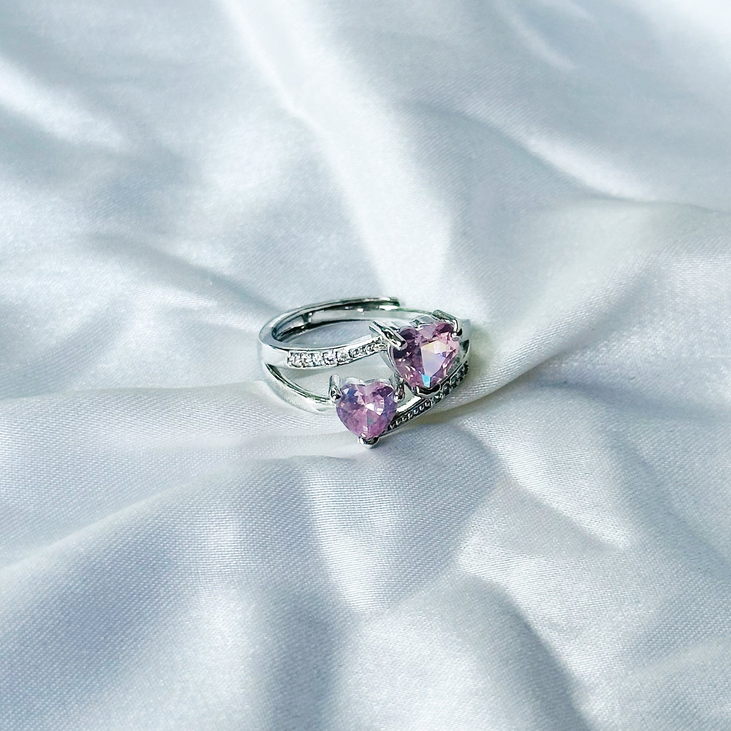 Pink Topaz Cubic Zircon American Diamond Silver Plated Adjustable Ring