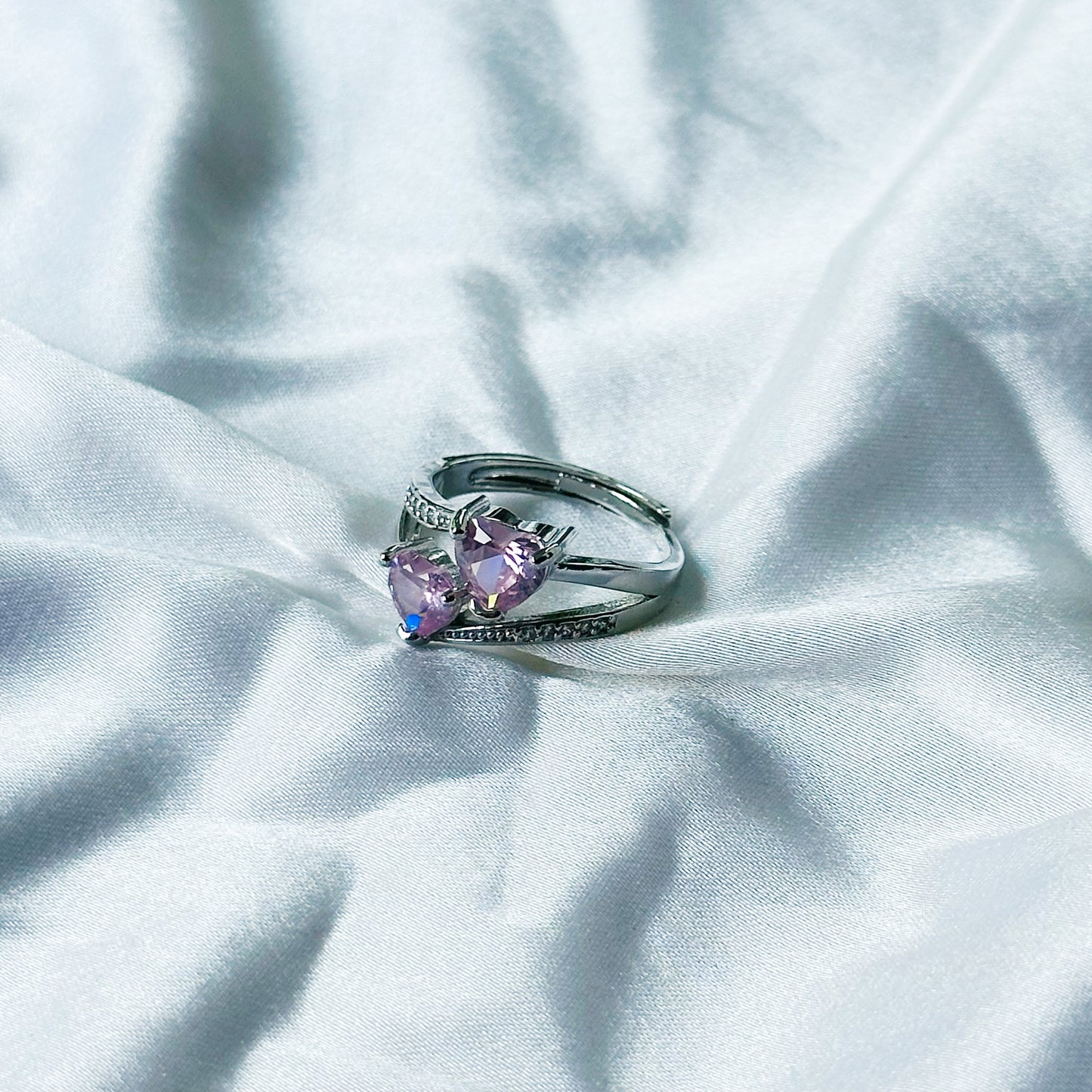 Pink Topaz Cubic Zircon American Diamond Silver Plated Adjustable Ring