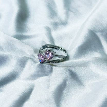 Pink Topaz Cubic Zircon American Diamond Silver Plated Adjustable Ring
