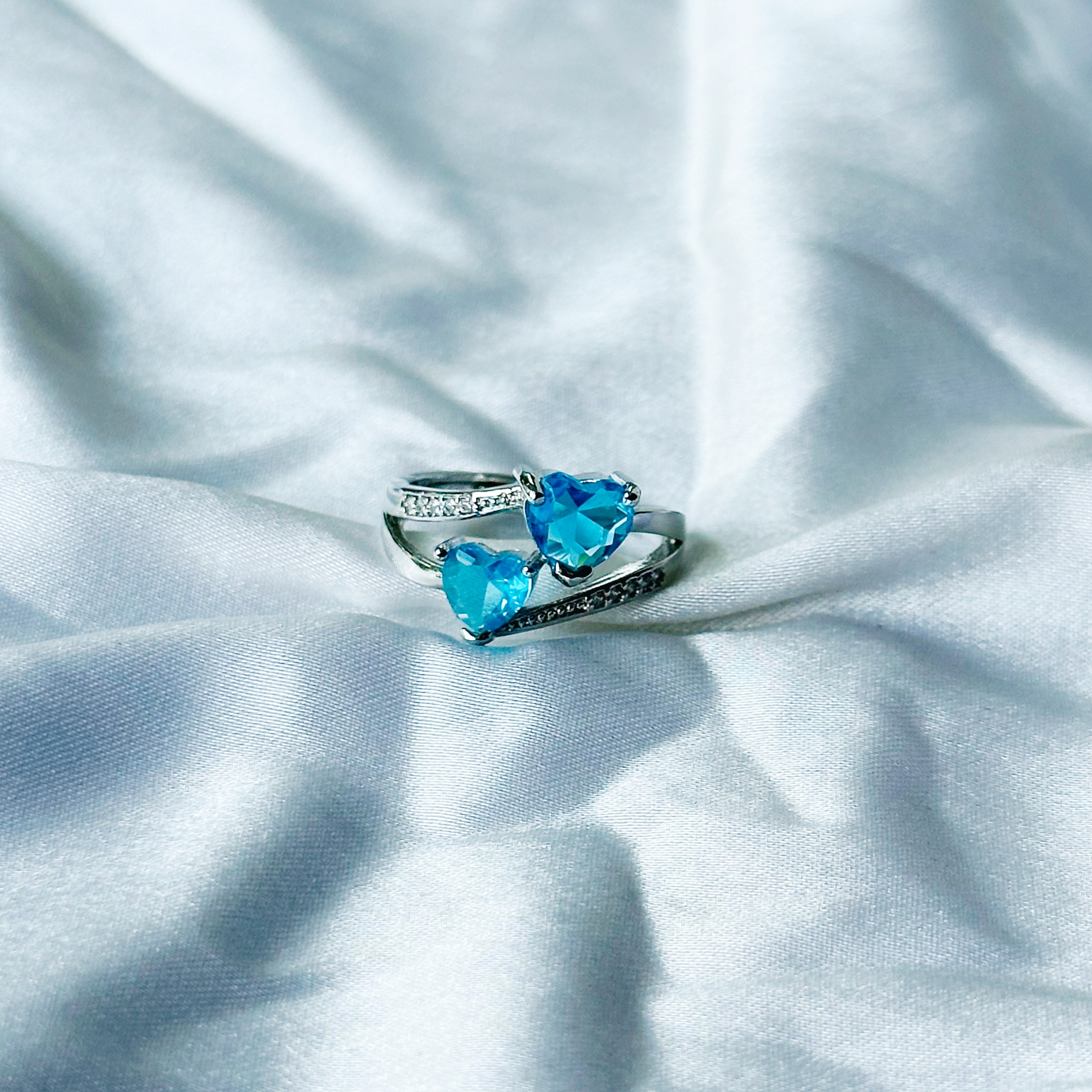 Aqua Blue Sapphire Cubic Zircon Stone American Diamond Silver Plated Adjustable Ring