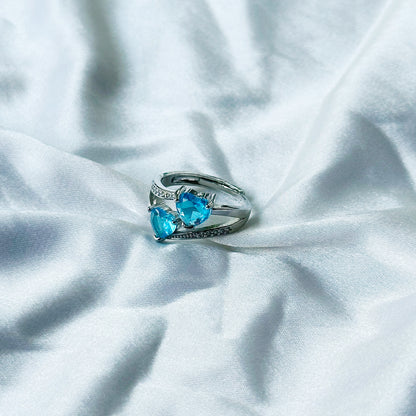 Aqua Blue Sapphire Cubic Zircon Stone American Diamond Silver Plated Adjustable Ring