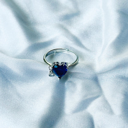 Blue Sapphire Cubic Zircon Stone American Diamond Silver Plated Adjustable Ring