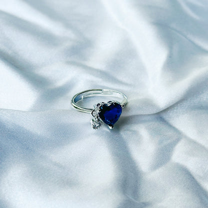Blue Sapphire Cubic Zircon Stone American Diamond Silver Plated Adjustable Ring