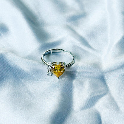 Yellow Topaz Cubic Zircon Stone American Diamond Silver Plated Adjustable Ring