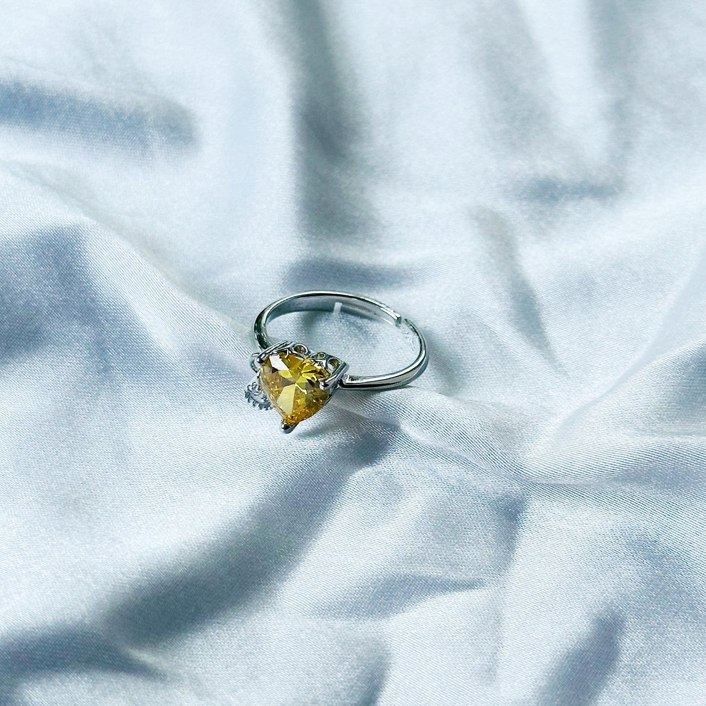 Yellow Topaz Cubic Zircon Stone American Diamond Silver Plated Adjustable Ring
