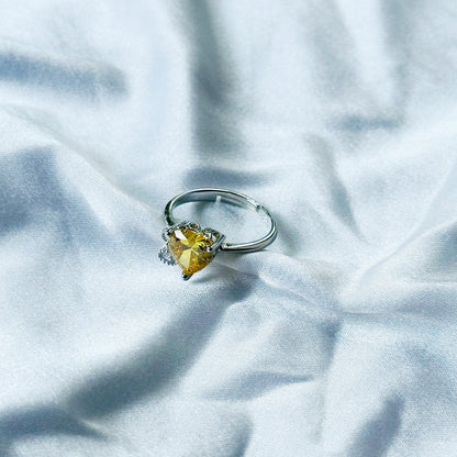 Yellow Topaz Cubic Zircon Stone American Diamond Silver Plated Adjustable Ring