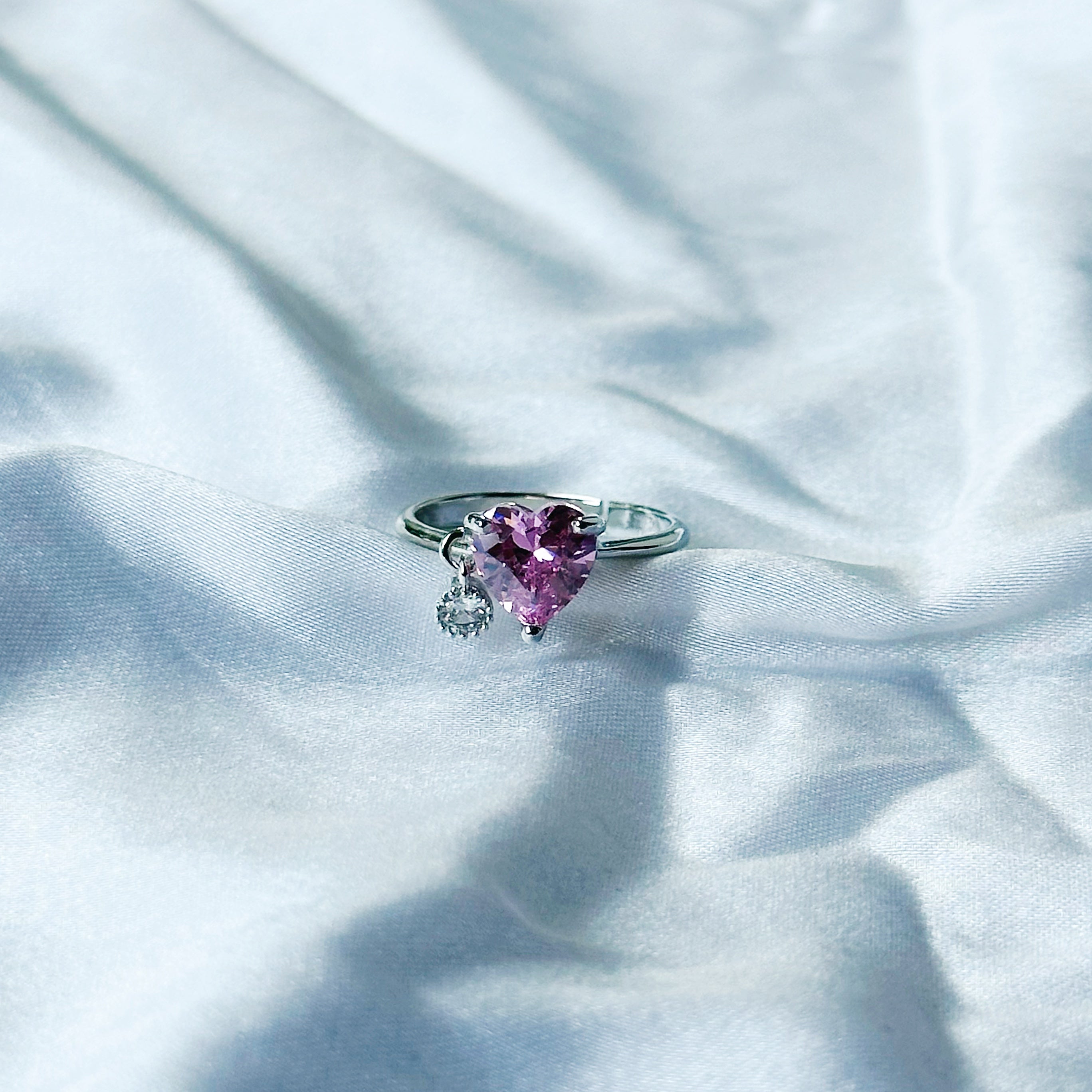 Pink Topaz Cubic Zircon American Diamond Silver Plated Adjustable Ring