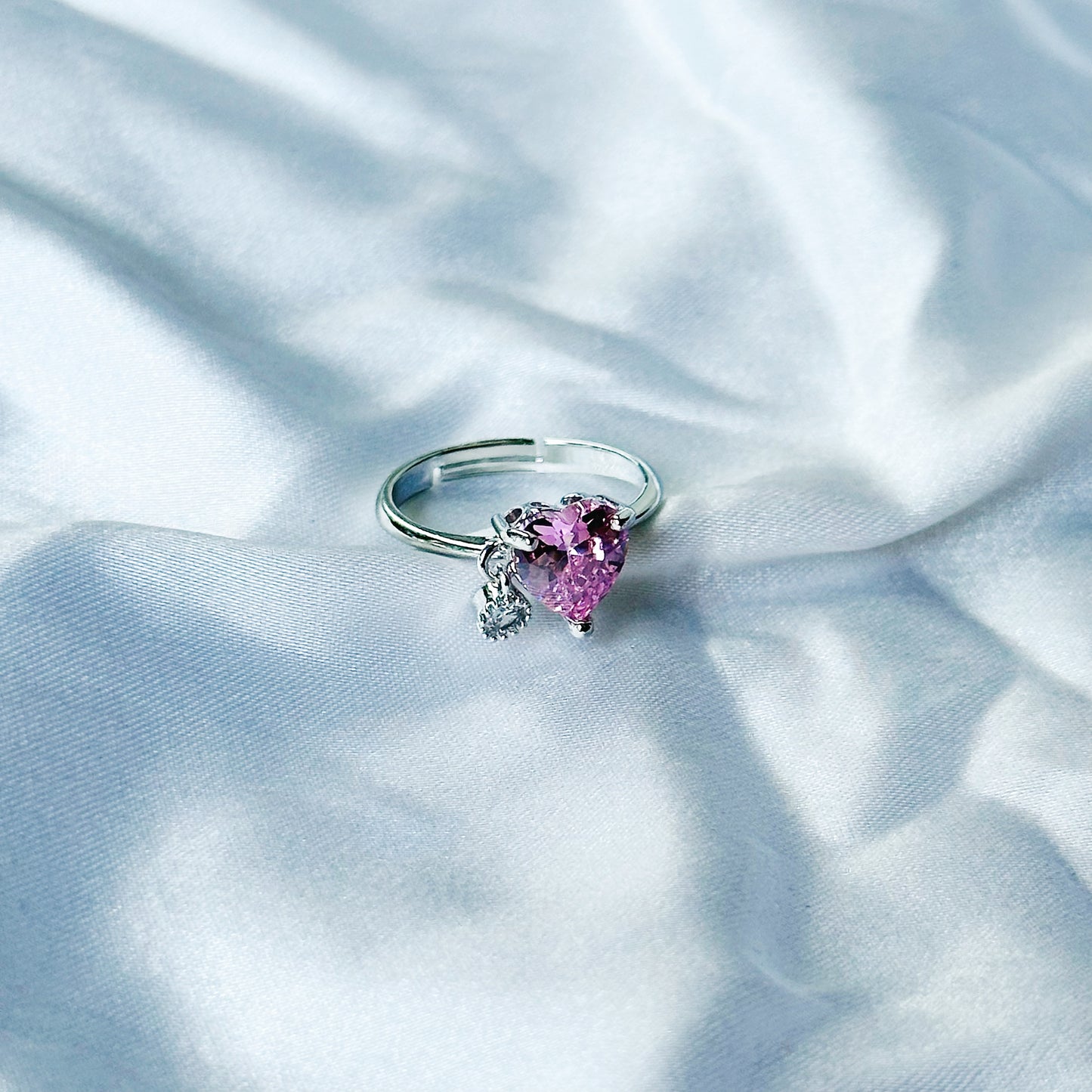 Pink Topaz Cubic Zircon American Diamond Silver Plated Adjustable Ring