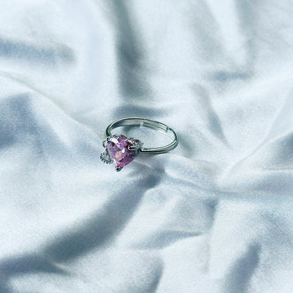Pink Topaz Cubic Zircon American Diamond Silver Plated Adjustable Ring