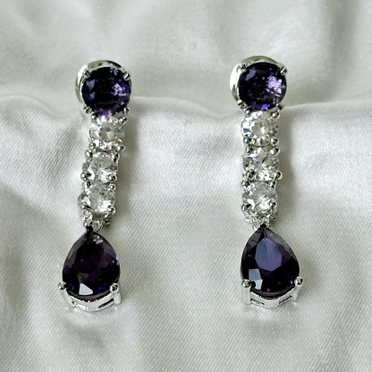 Deep Purple Amethyst Cubic Zircon American Diamond Silver Plated Necklace Set