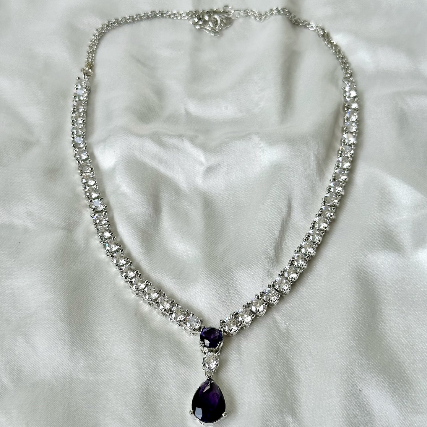 Deep Purple Amethyst Cubic Zircon American Diamond Silver Plated Necklace Set