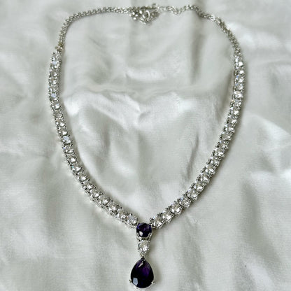 Deep Purple Amethyst Cubic Zircon American Diamond Silver Plated Necklace Set