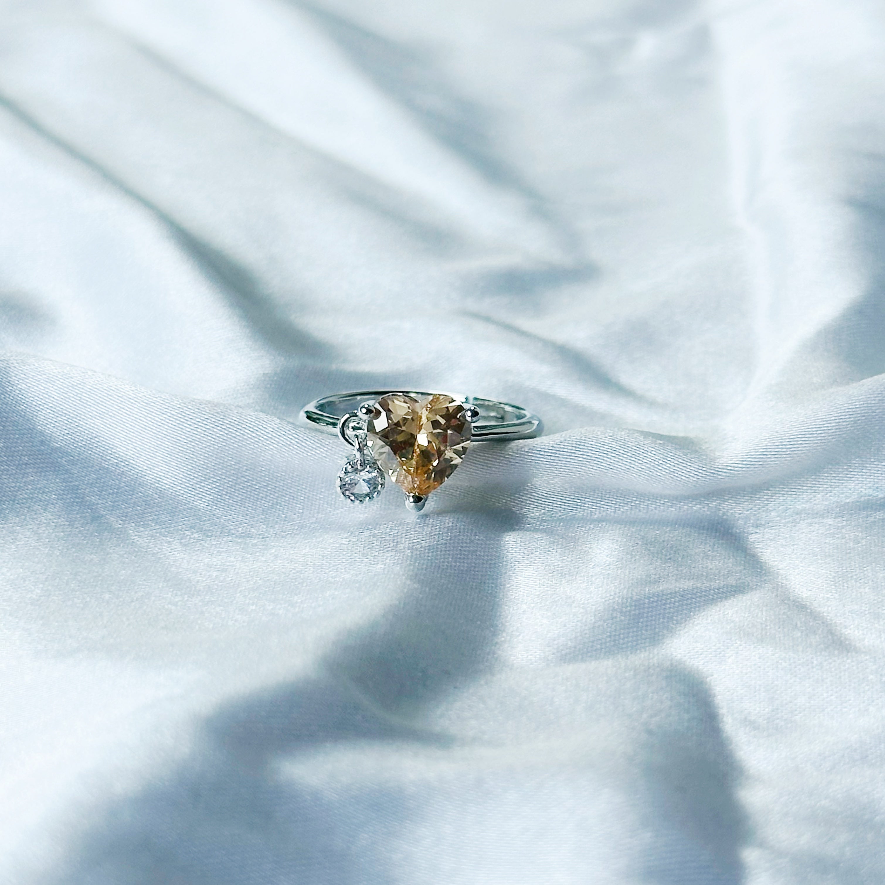 Champagne Cubic Zircon Stone American Diamond Silver Plated Adjustable Ring
