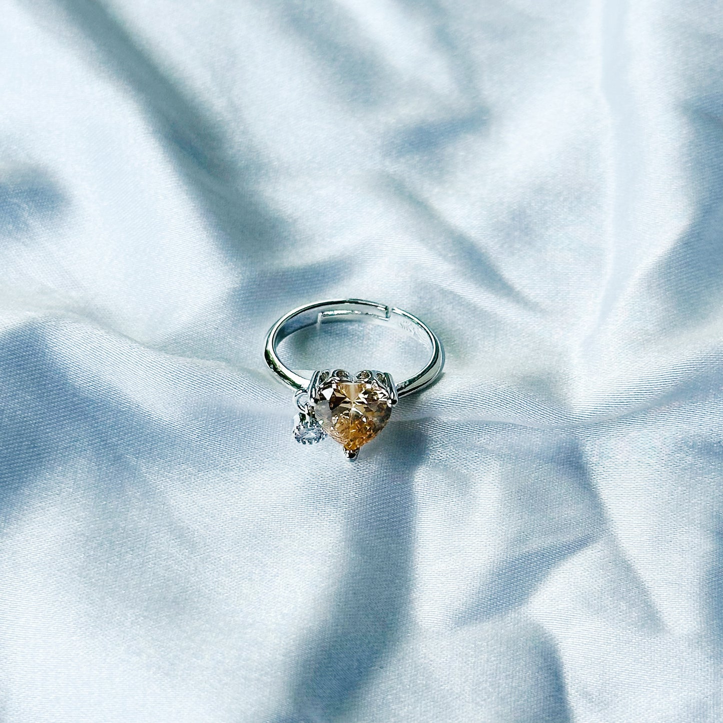 Champagne Cubic Zircon Stone American Diamond Silver Plated Adjustable Ring