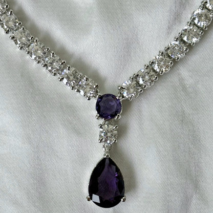 Deep Purple Amethyst Cubic Zircon American Diamond Silver Plated Necklace Set
