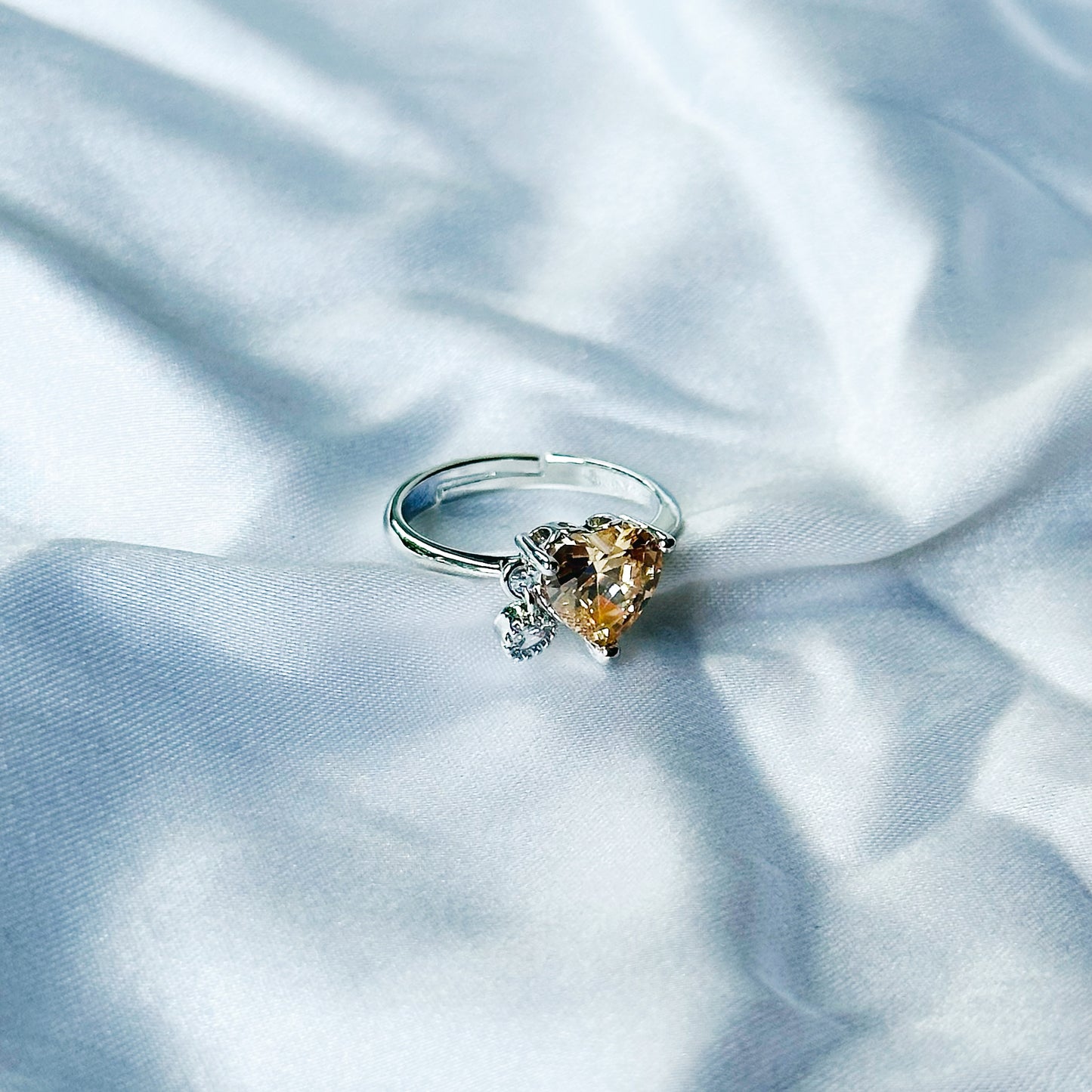 Champagne Cubic Zircon Stone American Diamond Silver Plated Adjustable Ring