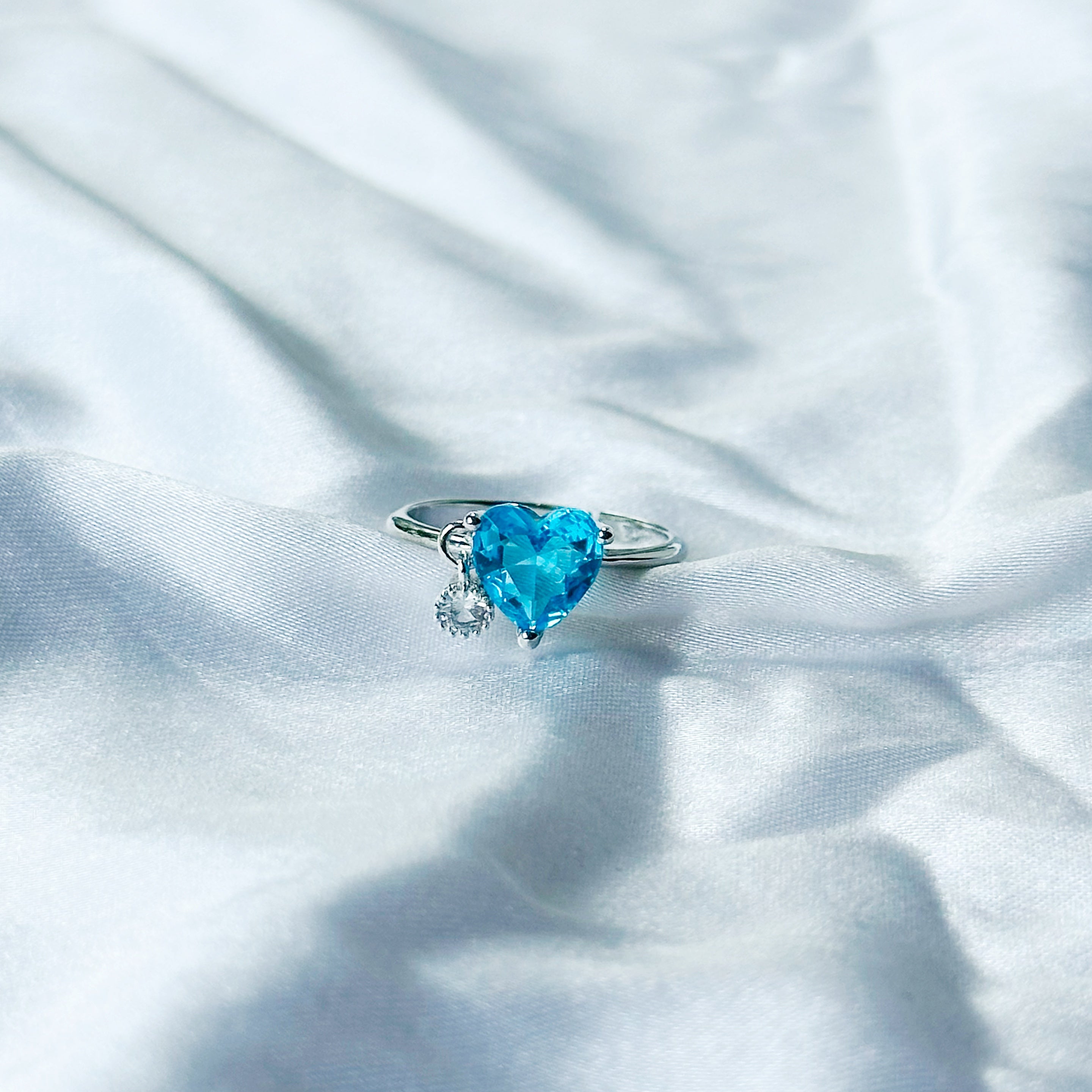 Aqua Blue Sapphire Cubic Zircon Stone American Diamond Silver Plated Adjustable Ring