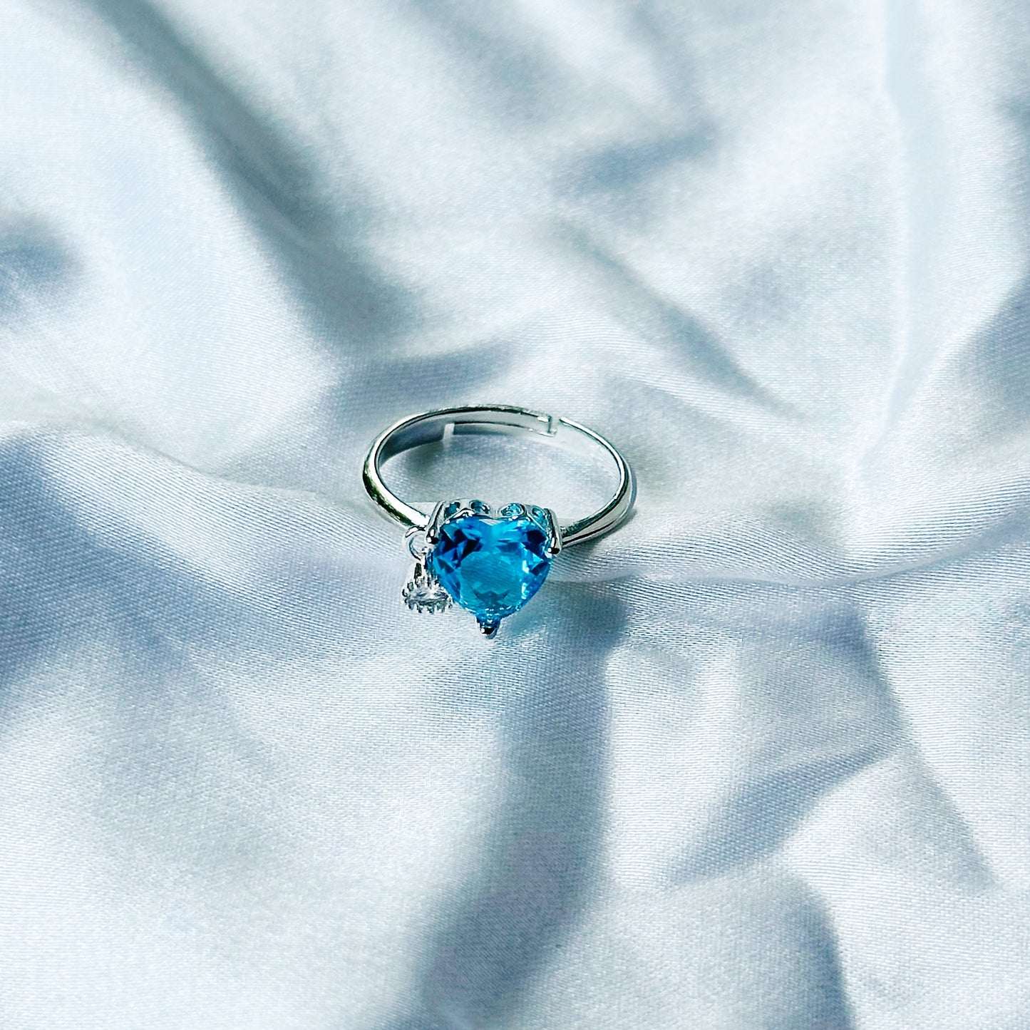 Aqua Blue Sapphire Cubic Zircon Stone American Diamond Silver Plated Adjustable Ring