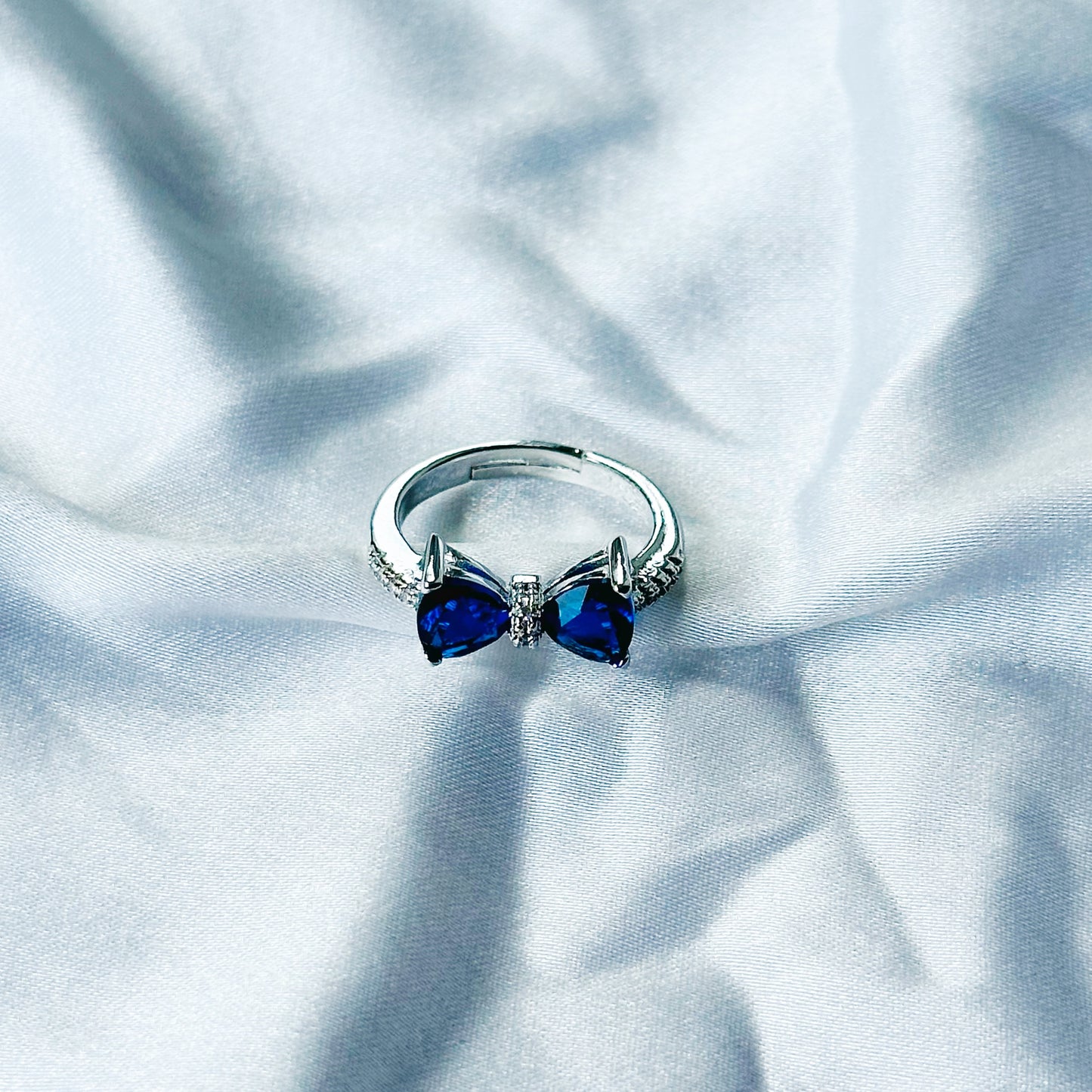 Blue Sapphire Cubic Zircon Stone American Diamond Silver Plated Adjustable Ring